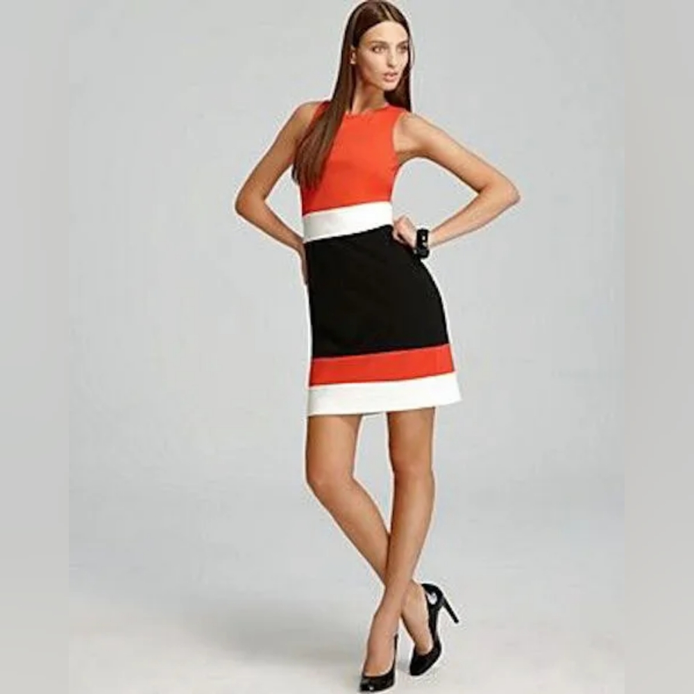 Vince Camuto Twister Safari Poppy Colorblock Shift Dress, size 8